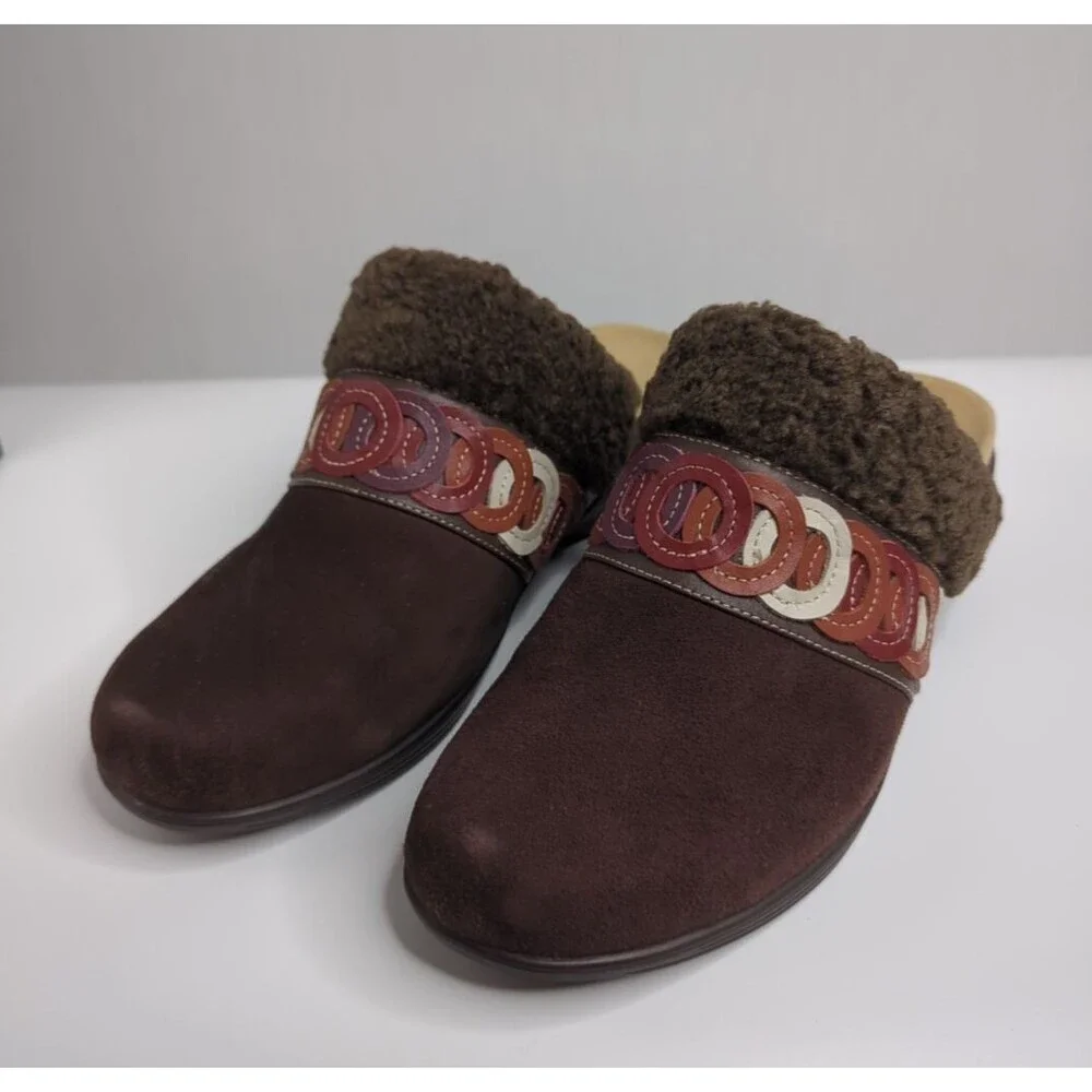 NWOT Spenco Sz 8.5 Women's Slides Clogs Wedge Heel Suede Brown Fur Lined Upper